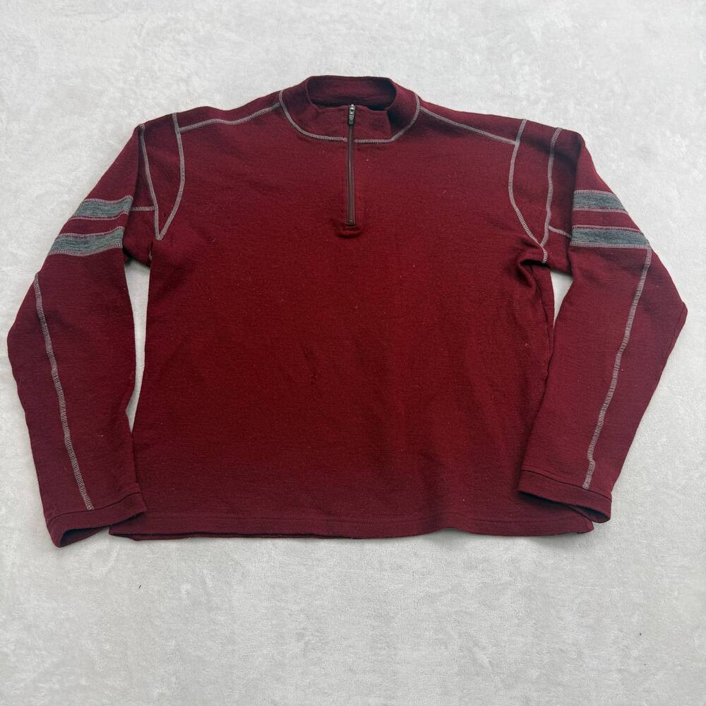 Kuhl Men's Burgundy Quarter Zip Sweater Size XL 100% Merino Wool Pullover